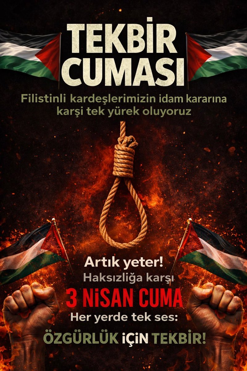 İdam kararlarını durdurmak için…
Mescid-i Aksa’nın ibadete açılması için…
#tekbircuması