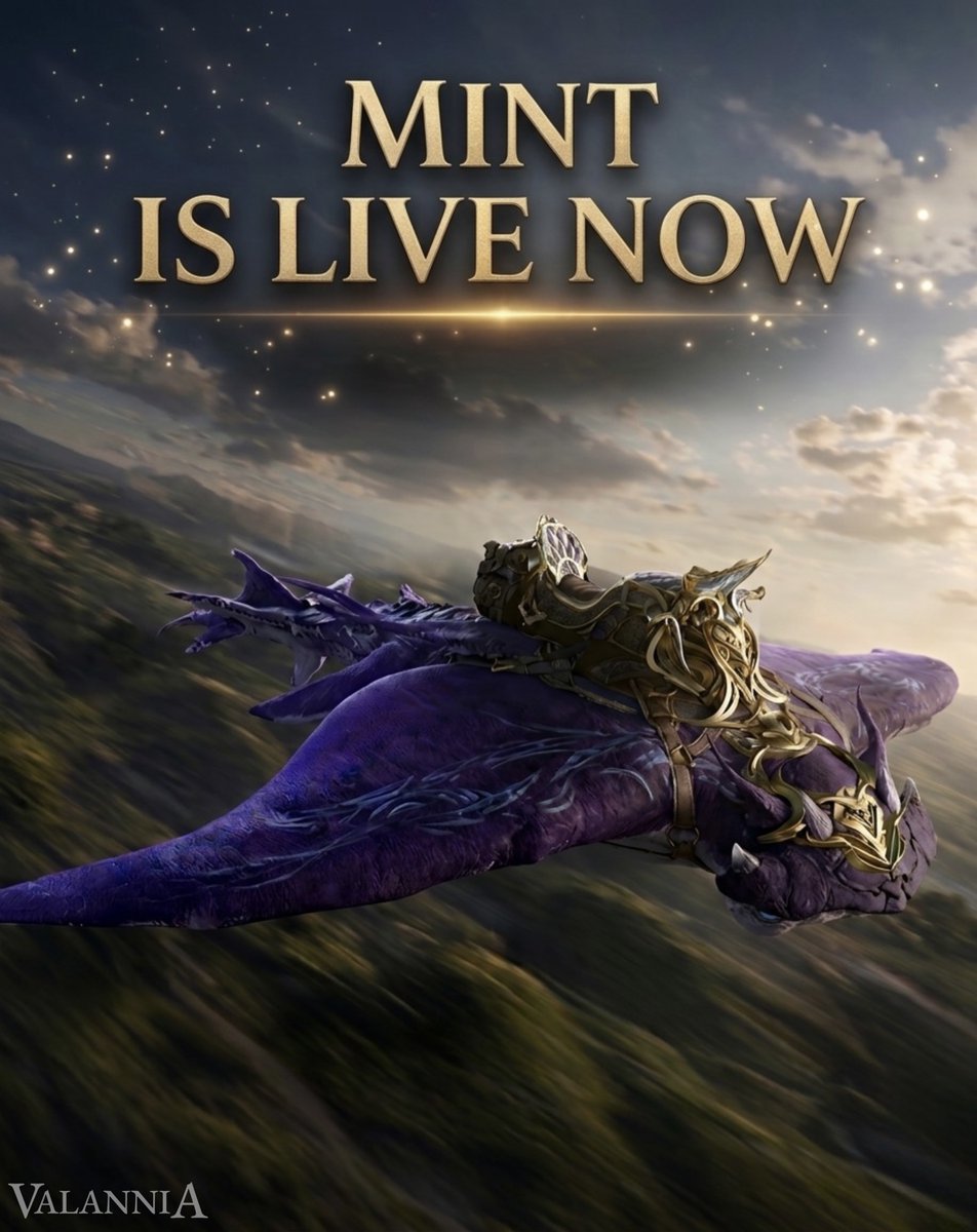 ValanniaGame's tweet photo. MOUNTS ARE LIVE.

The mint is open.
Unique mounts are available to be claimed right now.

Don’t miss it
https://t.co/qRzCb9MlB1 https://t.co/gbnwjM5M8K