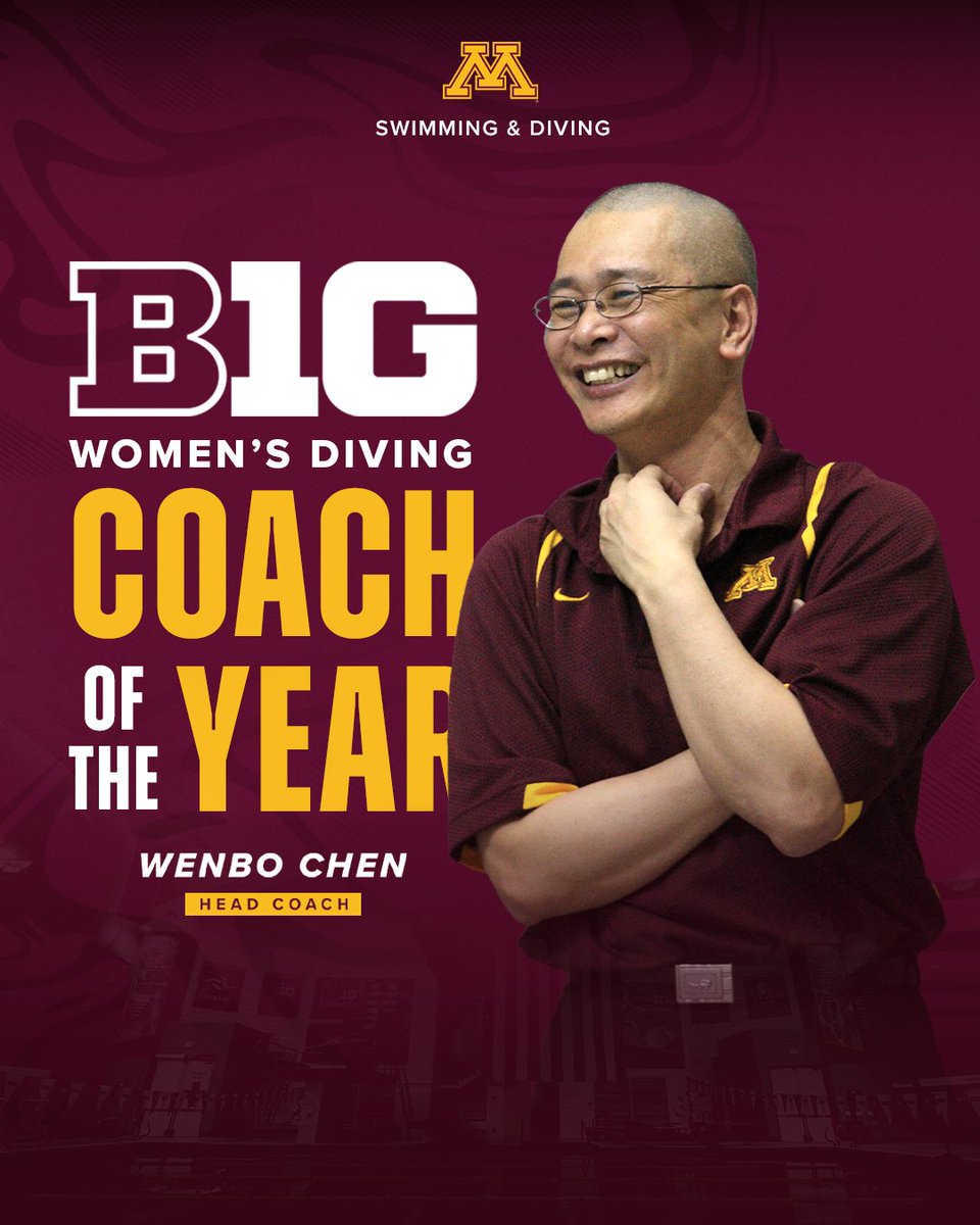 GopherSwimDive's tweet photo. Congratulations to Wenbo Chen on being named the @bigten Women's Dive Coach of the Year!

#GSD🏊 | #SkiUMah〽️ https://t.co/e1Hnq1Cmv0