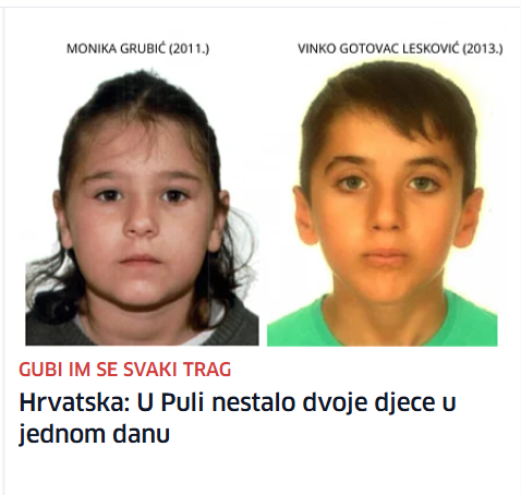 DivljiePace's tweet photo. U ponedeljak u Puli je nestalo dvoje djece 13-o godišnji Vinko i 15-o godišnja Monika, mole se svi koji prepoznaju djecu sa slike da se odmah obrate policiji. https://t.co/tN2kiX9bcW