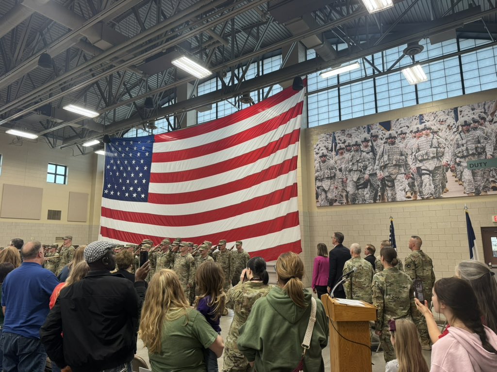 RepFeenstra's tweet photo. Today, I was honored to welcome home brave men and women of the Iowa National Guard during their homecoming ceremony in Cedar Rapids. 

We are grateful for their safe return and humbled by their service to our nation. They represent the very best of our state. 

I also want to thank their families and loved ones who sacrificed while they were away. 

Thank you for your service, and welcome home!