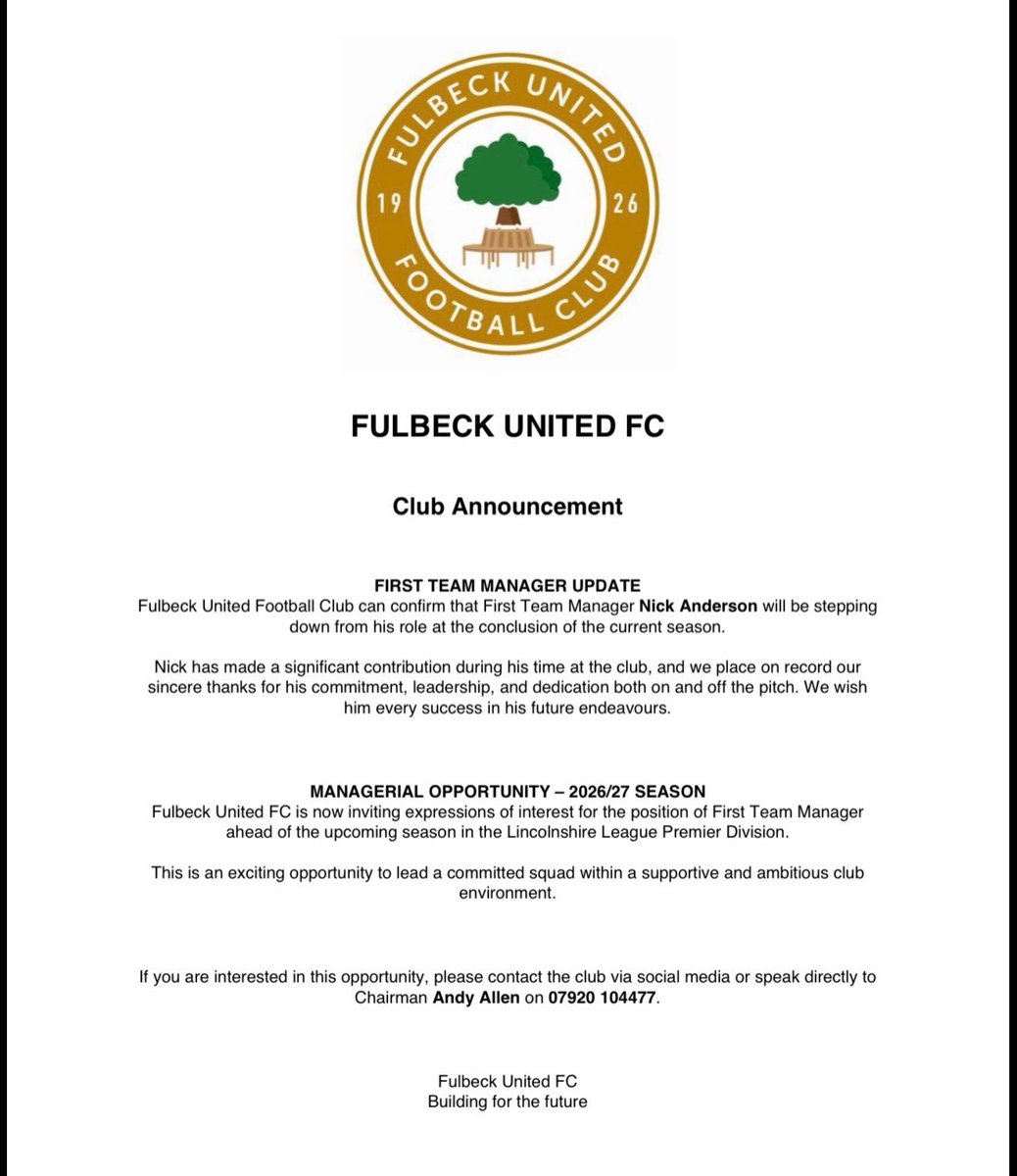 Fulbeck United FC tweet media