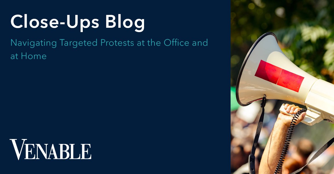 VenableLLP's tweet image. Targeted protests outside workplaces or private residences can raise complex legal issues, requiring a careful balance between First Amendment protections and concerns around privacy, safety, and access. 

Read more: bit.ly/3PJ7gCX 

#FirstAmendment #CloseUps