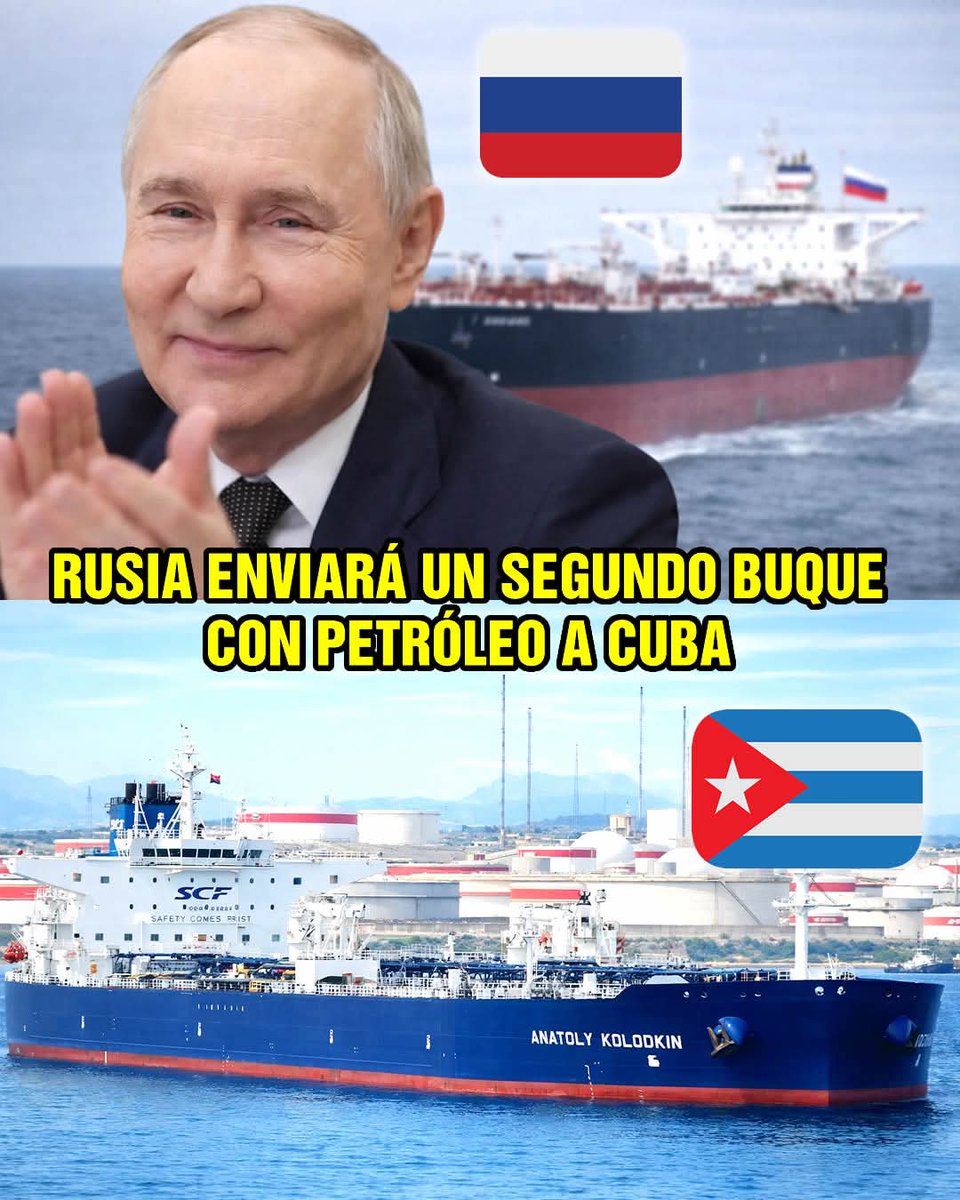 🇷🇺🛢️🇨🇺 El ministro de Energía ruso, Serguéi Tsiviliov, confirmó que Moscú ya prepara el envío de un segundo buque cargado de petróleo hacia Cuba, en medio de una de las peores crisis energéticas que enfrenta la isla.
#VivaLaSolidaridad #CubaNoEstáSola #Rusia