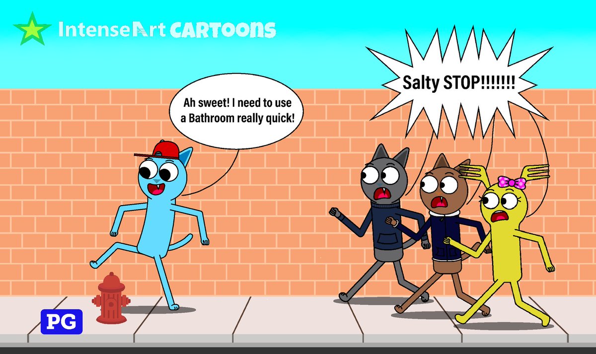 IntenseartToons's tweet photo. Rolly, Trevor and Ponnie are having trouble about Salty is going to the Bathroom using Fire Hydrant #humor #digitalart #themagisons #originalcharacter https://t.co/8C0MIKXBqE