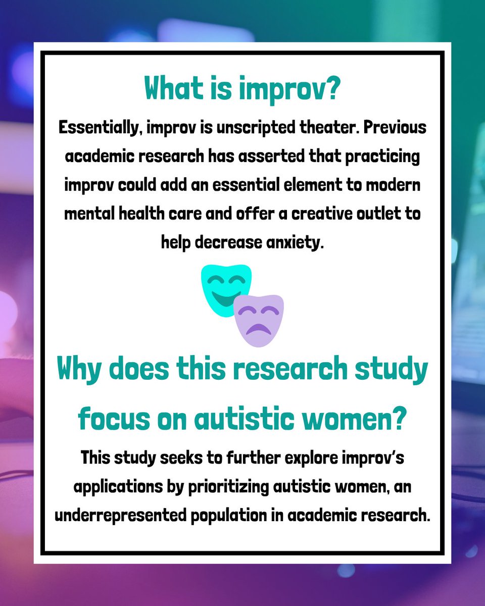 nativi_rad's tweet photo. Hello! Wendy here 👋🏼 Improviser and grad student conducting a research study this month (April 2026). I’m evaluating how improv affects mental health among autistic women.

#community #improv #powersauce #csulb #autismresearch https://t.co/FE74WAHDIw