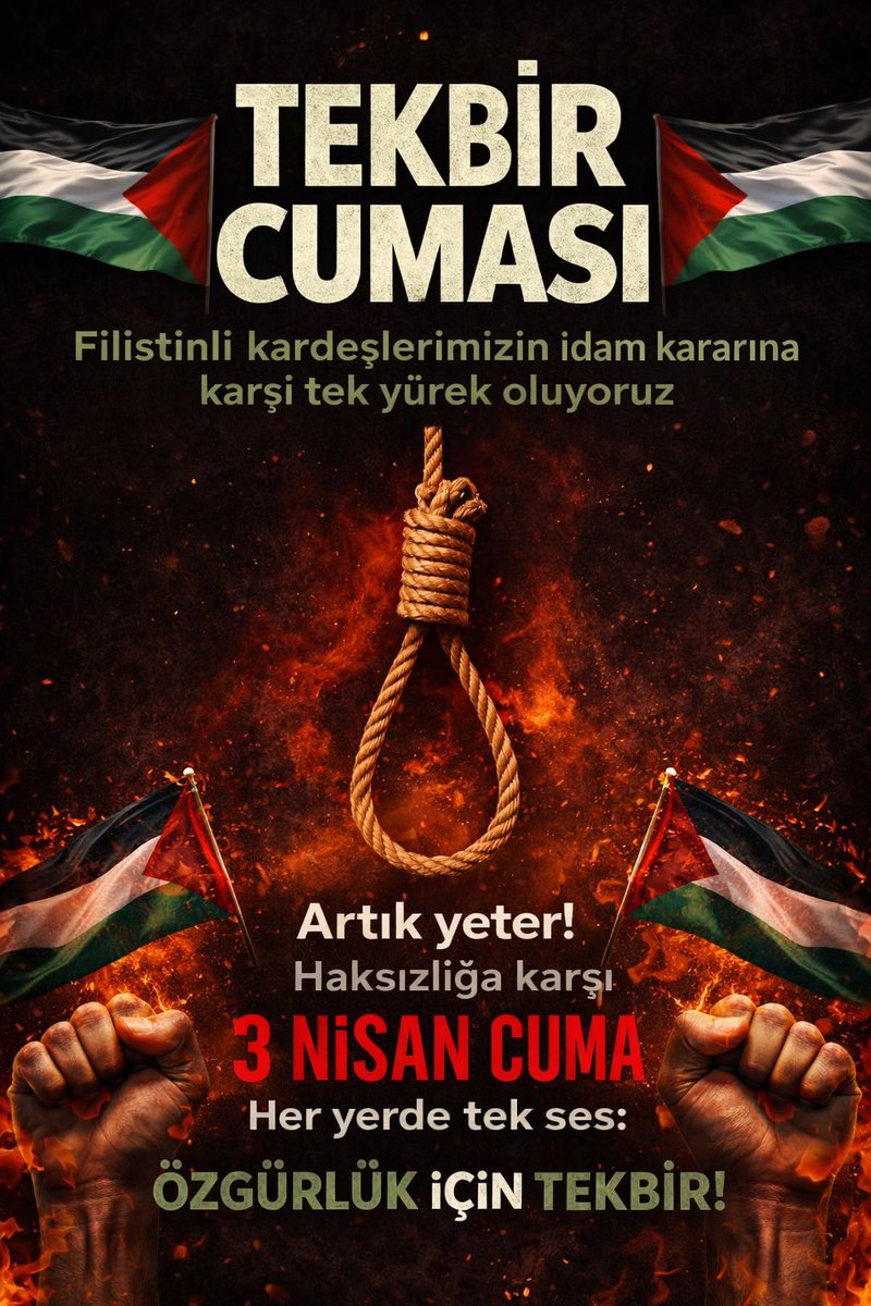 Görünmeyen bir hapishane, demir parmaklıkları olan bir hapishaneden çok daha tehlikelidir. Orada mahkum olduğunu bile anlayamazsın.

İsrail'in Filistin halkına yaşattığı tam olarak budur.

Özgür bir Filistin için herkes elini taşın altına koymalıdır.

#tekbircuması
