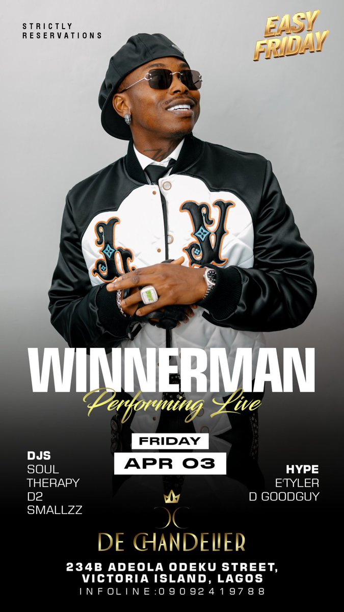 heis_winnerman's tweet image. Catch me Performing LIVE tomorrow at De Chandelier for another  EASY FRIDAY 🎶

Experience the first performance of 'Give Me Chance' &amp;amp; 'Mon’Ami' live on stage  🎵 
📅 Friday, Apr 03.
📍234B Adeola Odeku Street, Victoria Island, Lagos. 

Details in the Flyer🔥

#Winnerman #bwe
