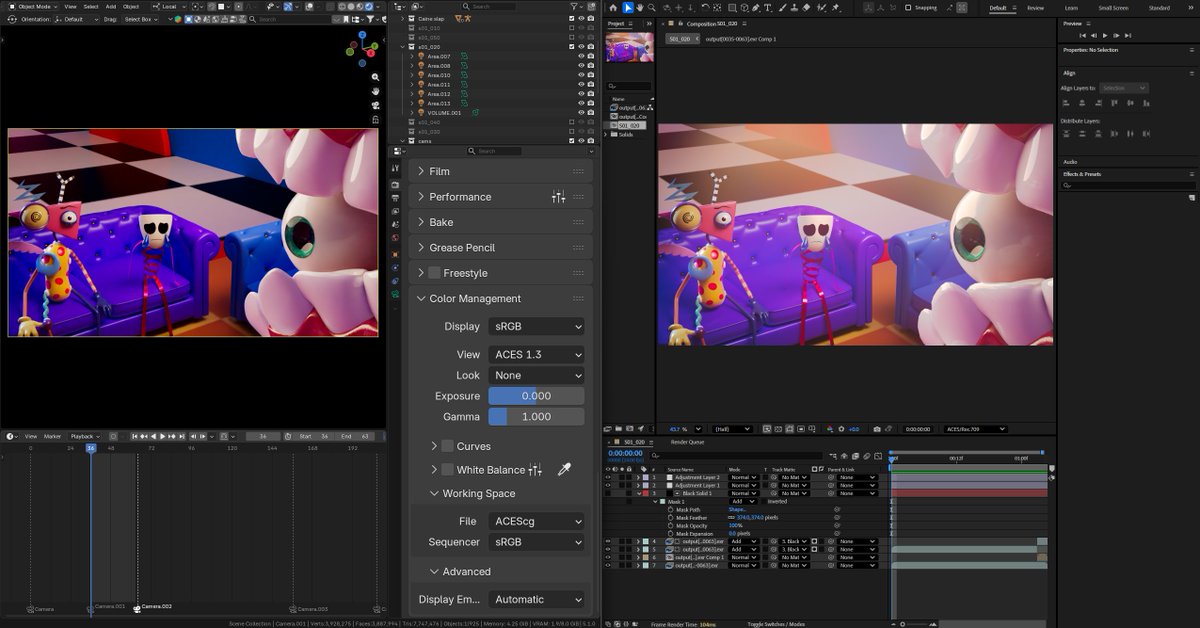 <a href="/iamdopebro/">dope (Commissions Open 0/2 )</a> I'm really glad that Blender now officialy supports ACES pipeline! I can finally do compositing and color grading in After Effects (or any app) while preserving the same colors across apps. 
Previously, I had to struggle with OCIO configs or even composite directly in Rec.709...