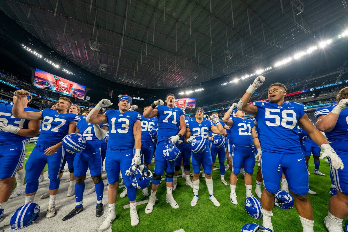 PositionSports's tweet photo. The inaugural Vegas Kickoff Classic debuted at Allegiant Stadium in September 2021, featuring BYU and Arizona going head-to-head. This marquee event served as the season opener for both teams, with BYU taking home the victory.

#PS20 https://t.co/m0mv24Ytb3