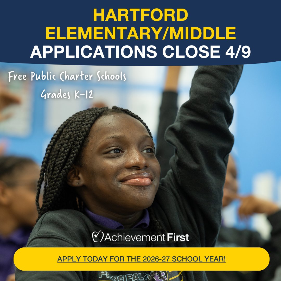 achievement1st's tweet photo. Hartford families, there is still time to join the Achievement First community. Elementary and middle school lottery applications close on April 9.

At Achievement First, students are celebrated, and encouraged to dream big.

Apply by April 9 through the link in our bio.🔗 https://t.co/6dDI4ZSNKM