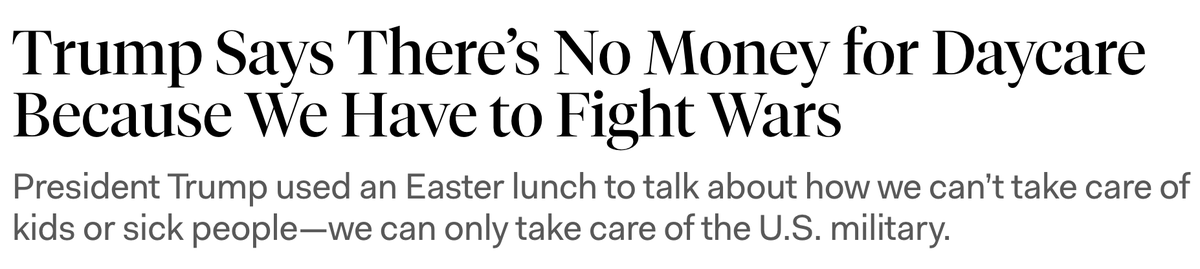 TimGreimelMI's tweet photo. Wrong priorities, Mr. President. We're the richest nation on earth—we can afford childcare for working families AND a strong defense. https://t.co/fousrJcGmM