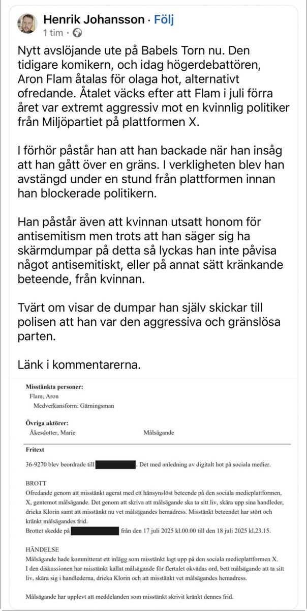 Aron Flam, den högerextrema sionisten som sprang och klistrade upp nazistaffischer och spelade offer för ”antisemitism”, är nu åtalad för hot mot en politiker.