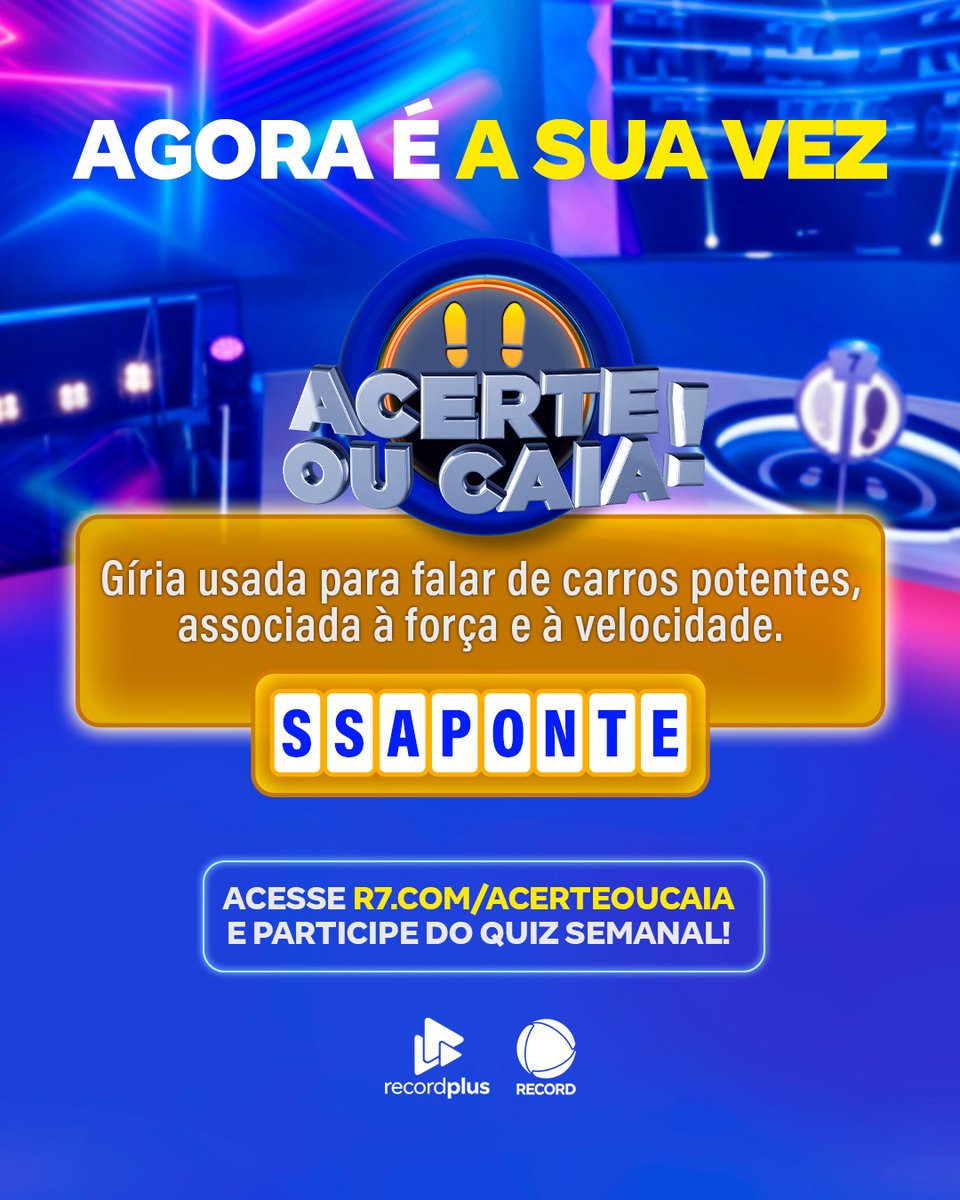 acerteoucaia's tweet image. É HORA DE RODADA ESPECIAL! 🚨 Quem é que tem um desse na garagem ou sonha em chamar o seu carro assim?

Venha desafiar as suas habilidades! O #AcerteOuCaia é neste domingo (5), logo após o #Boom, na tela da #RECORD. 💪