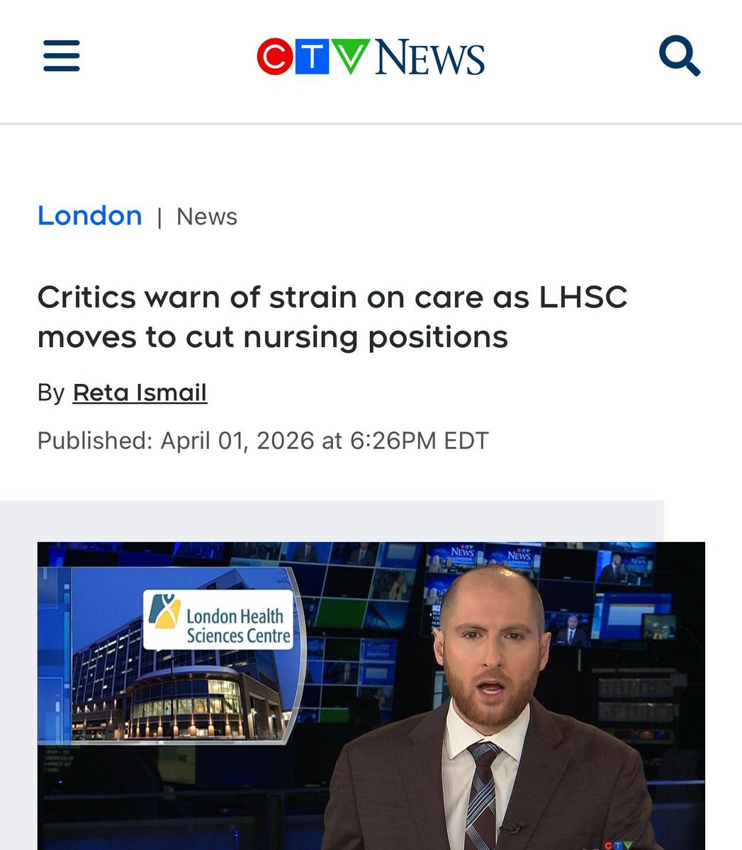 The loss of 290 RNs from London Health Sciences is concerning when there is increased demand on hospitals, aging and medical complexity. London has among the worst ER wait times in Ontario - this doesn't help. We need more hospital nurses - not less. 
ctvnews.ca/london/article…