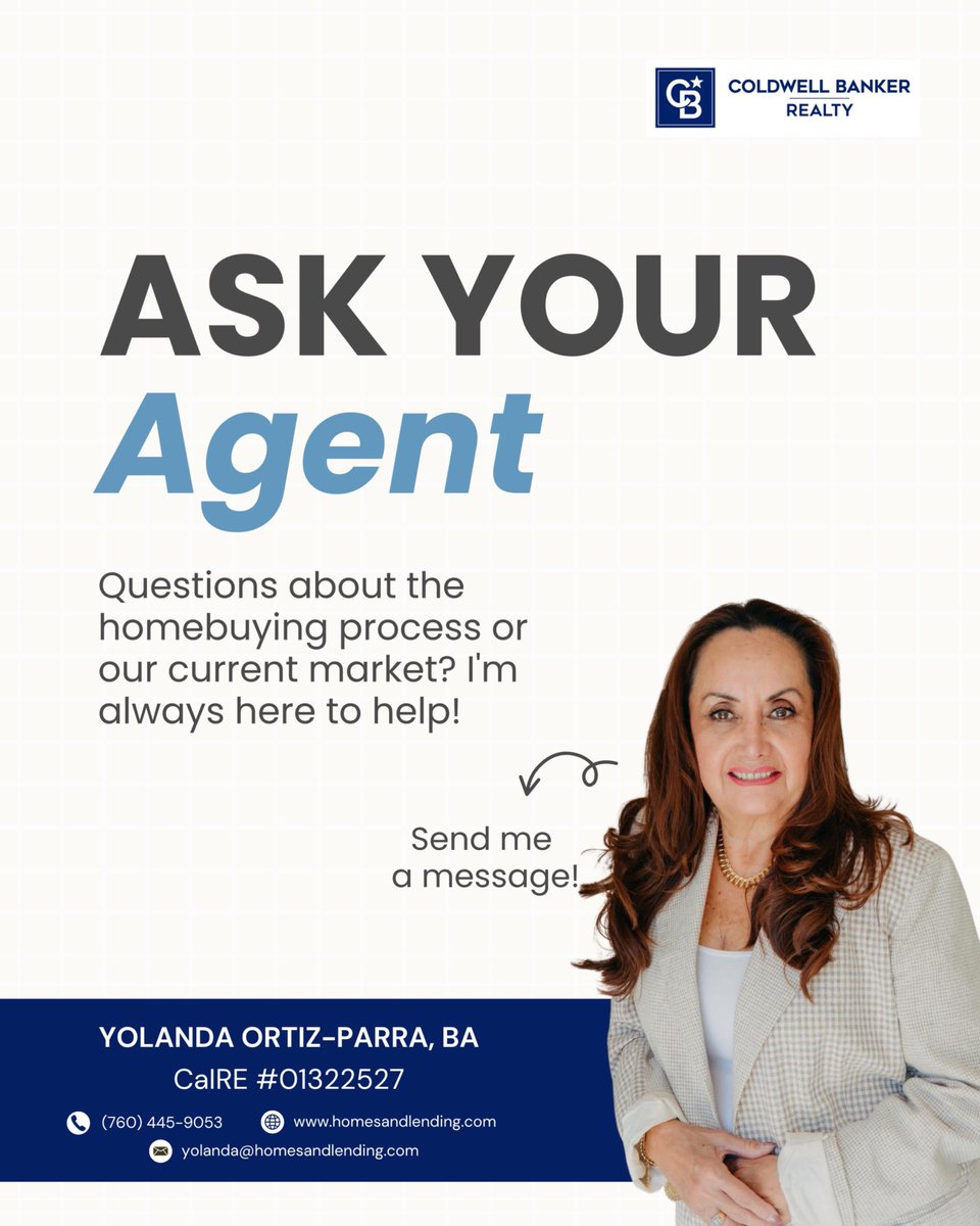 yolialejo6's tweet image. Got questions about buying or the market? 📊🏡 I’m always here to help—no pressure, just guidance you can trust 🤍

#RealEstateSupport #AskMeAnything #ColdwellBankerRealty

YOLANDA ORTIZ-PARRA, BA
CaIRE #01322527