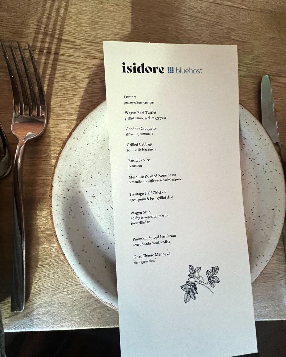 WeTalkStrategy's tweet photo. Great conversations and even better company. ✨🍽️

Last night’s dinner hosted by Bluehost at Isadore was a great reminder of how impactful it is to get the right people around the table.

Thank you to Alex at Bluehost and AAF San Antonio for bringing this group together. https://t.co/2o7LEYTU1C