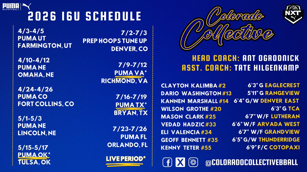 Colorado Collective 16U &amp; 17U rosters and where to find us this Spring/Summer. 

Excited to work 👊