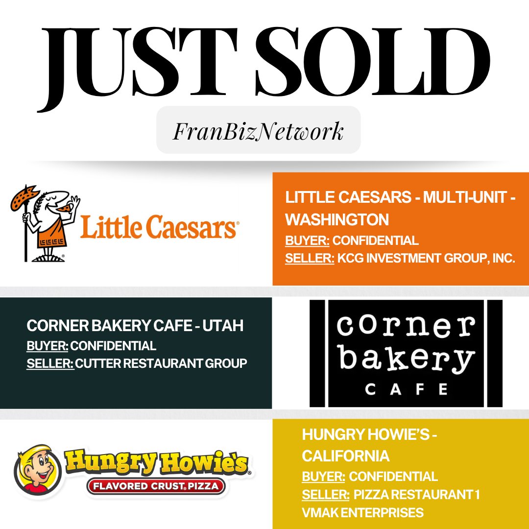FBN_88's tweet photo. Recent wins for our clients!

Multi-unit Little Caesars packages, Corner Bakery Cafe deals, and more. Proud to keep connecting great brands with strong operators. #FranchiseResales #FranchiseOpportunities #QSR

Check out all of our available listings: https://t.co/TuoB22QDjr https://t.co/xeks6TrQZW