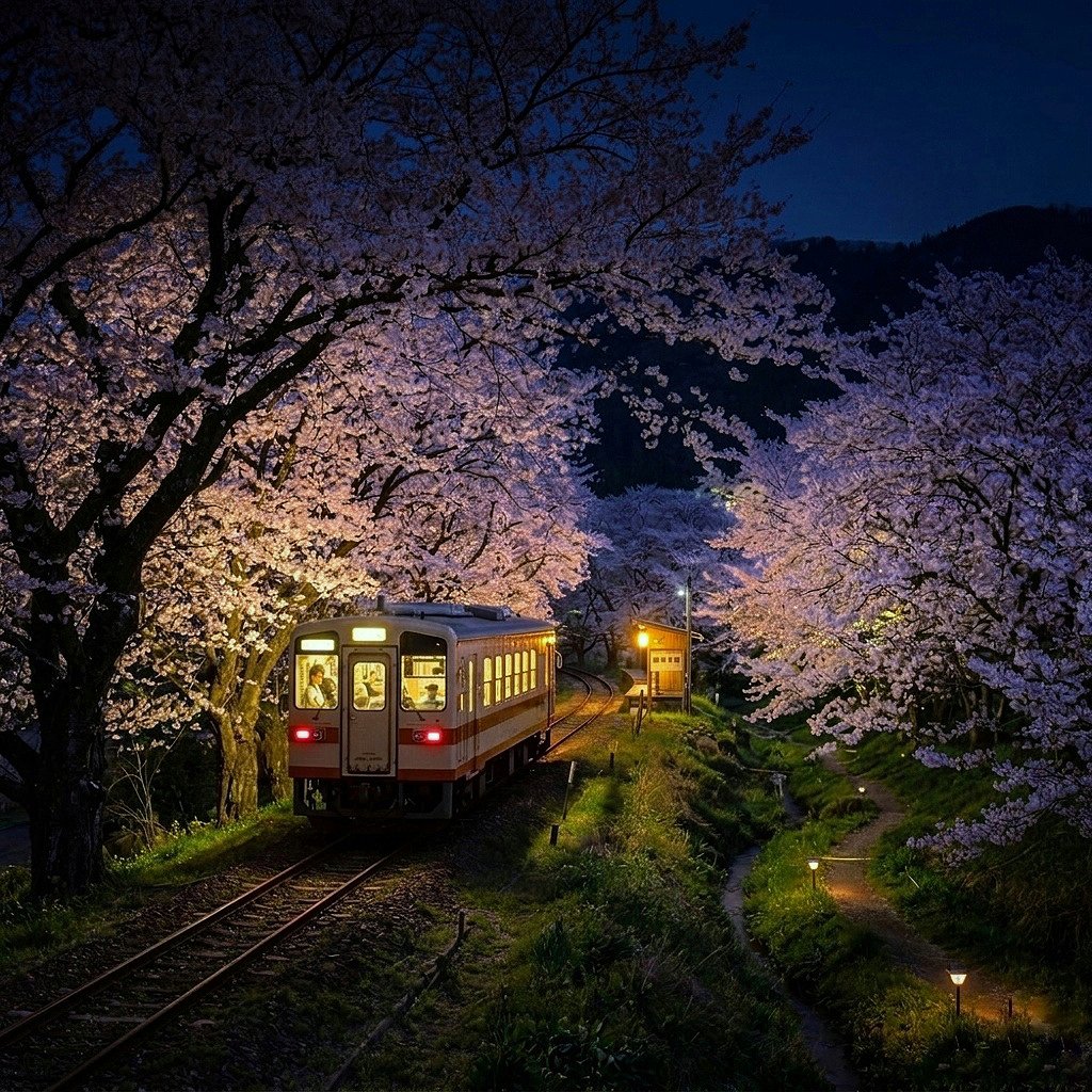 walker221660's tweet photo. 🌸夜桜列車🌸 https://t.co/E3npzpR3Dw