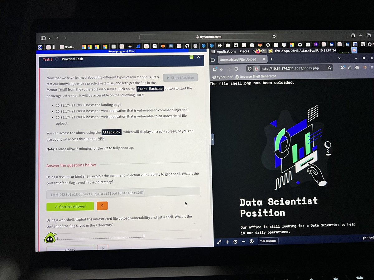 peachnez28's tweet image. Day 92: Road to being a Cybersecurity Analyst🛡️ 
I completed the Shells overview room and almost wrapping up on Sqlmap the basics room too on THM.
Cc: @segoslavia #CyberSec