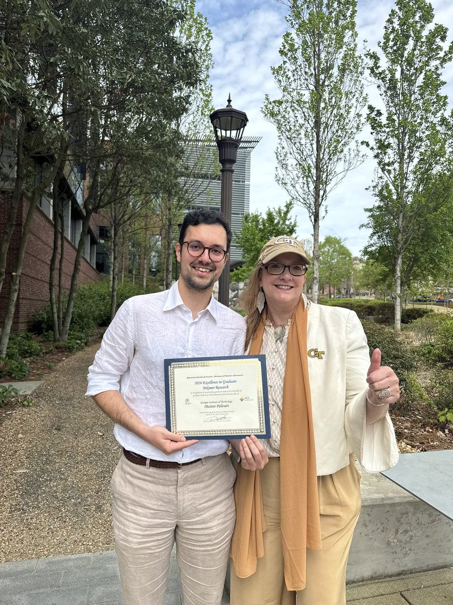 StingelinGroup's tweet photo. Congratulations to Matteo Palesati on being selected for the ACS POLY Excellence in Graduate Polymer Research Symposium 2026! 🎉 One of only 36 students selected nationwide — and 1 of 3 from @GeorgiaTech. Well done, Matteo! 👏 #ACSSpring2026 #PolymerScience https://t.co/9w4vOXPr0M