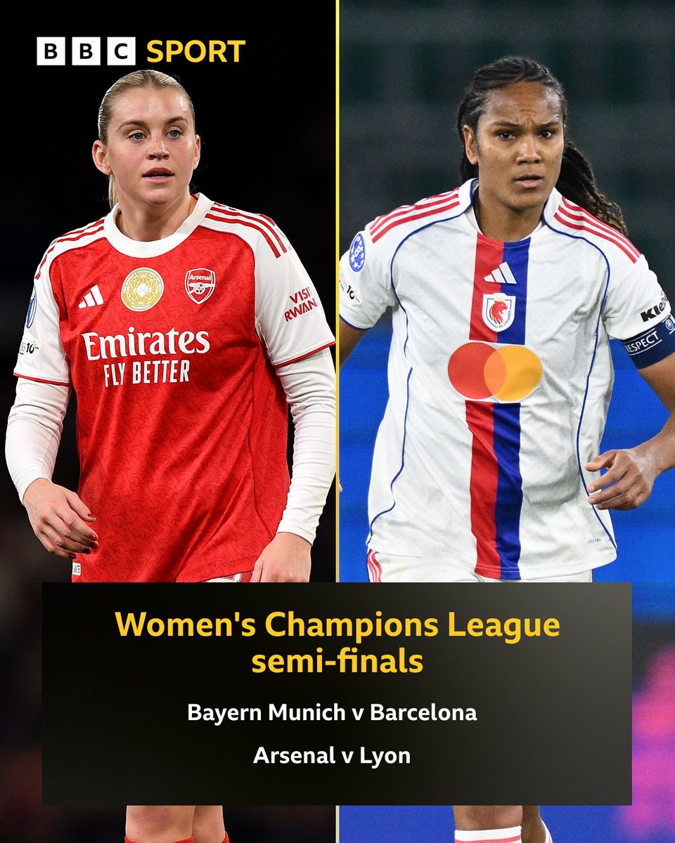 It's Arsenal v Lyon in the Women's Champions League semi-finals - again! 🏆