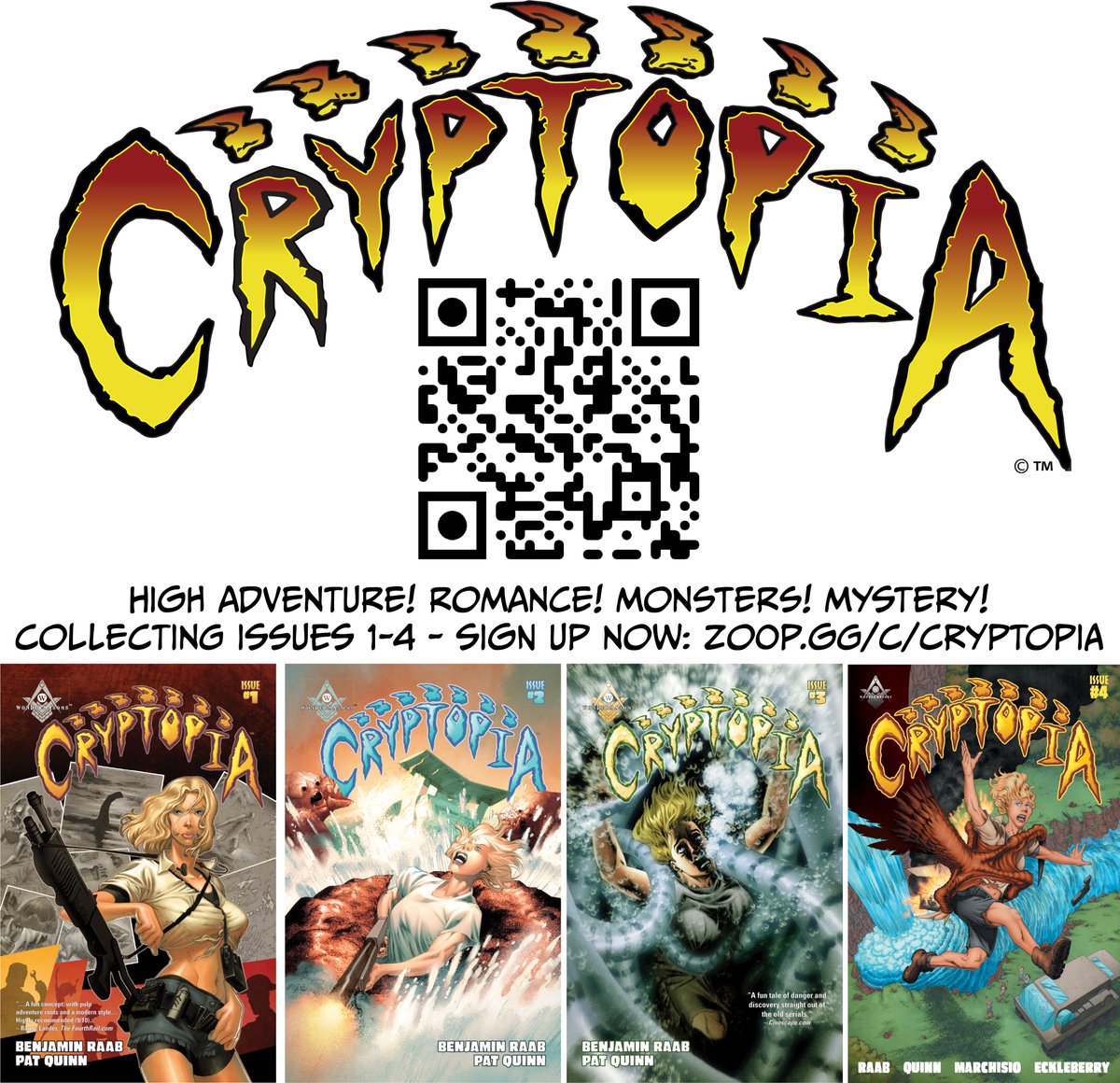 pqcomics's tweet photo. I haven't posted much recently...so let's ramp this up. First up: Go sign up to follow our #Zoop campaign to collect issues 1-4 of #Cryptopia. Link in bio, or use the QR. A few panels from issue 1 for you! https://t.co/P3nJjQb0l0