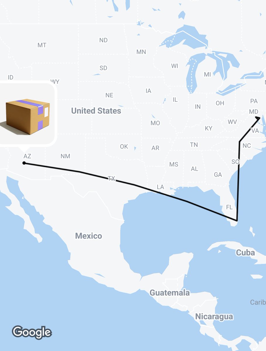 Shadycomics's tweet photo. I love @USPS at times, my package finally gets here to FL but, they wanted to make sure my package gets some sightseeing done so they sent it AZ...why, idk https://t.co/DLNyDbiQgQ