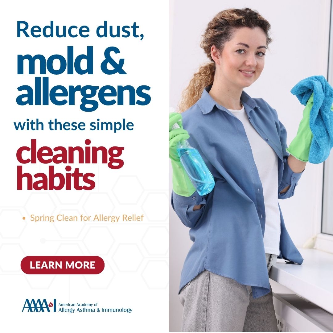 AAAAI_org's tweet image. Spring cleaning season is here! Reduce allergens by vacuuming with a HEPA filter, washing bedding in hot water weekly and controlling indoor moisture to prevent mold. Small steps can help manage triggers. Learn more at ow.ly/LHe750YCCmc. 

#SpringCleaning #AllergyTips
