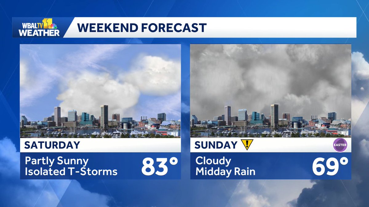 AvaWBAL's tweet image. Planning out the weekend: Saturday is the better day for outdoor activities. Rain is likely Sunday, but it may not last all day. @wbaltv11 #BaltimoreWeather #Maryland