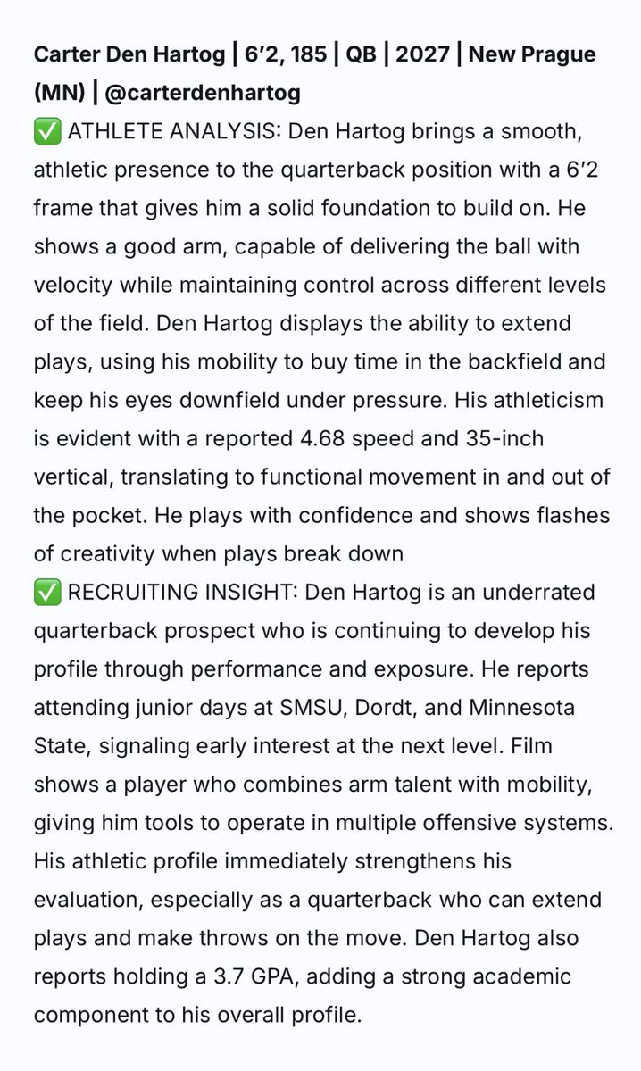 carterdenhartog's tweet photo. Thank you @sixstarfootball for the write up!! @612Qs @Quinn_Frisell @CoachJ_USF @ZacCunha_16 @10alt @NewPragueFB https://t.co/sajFnQnRzM