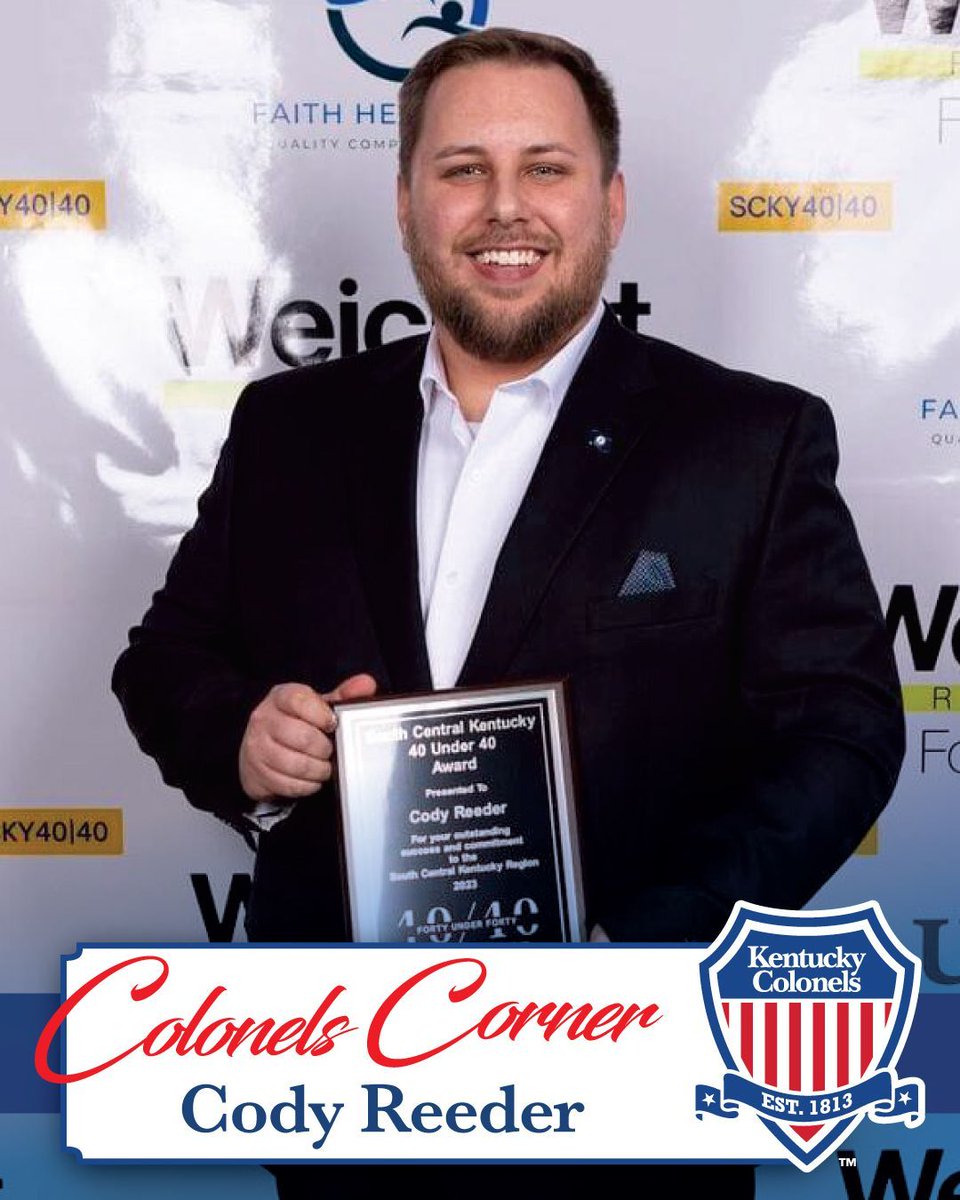 KYColonels's tweet photo. Colonel Cody Reeder was commissioned in July 2024 in recognition of his leadership and commitment to community service. A 40 Under 40 honoree, he now serves as a loan officer with United Citizens Bank of Southern Kentucky. Learn more at https://t.co/oztVeQZhRi #ColonelsCorner https://t.co/0LHYKXzGsX