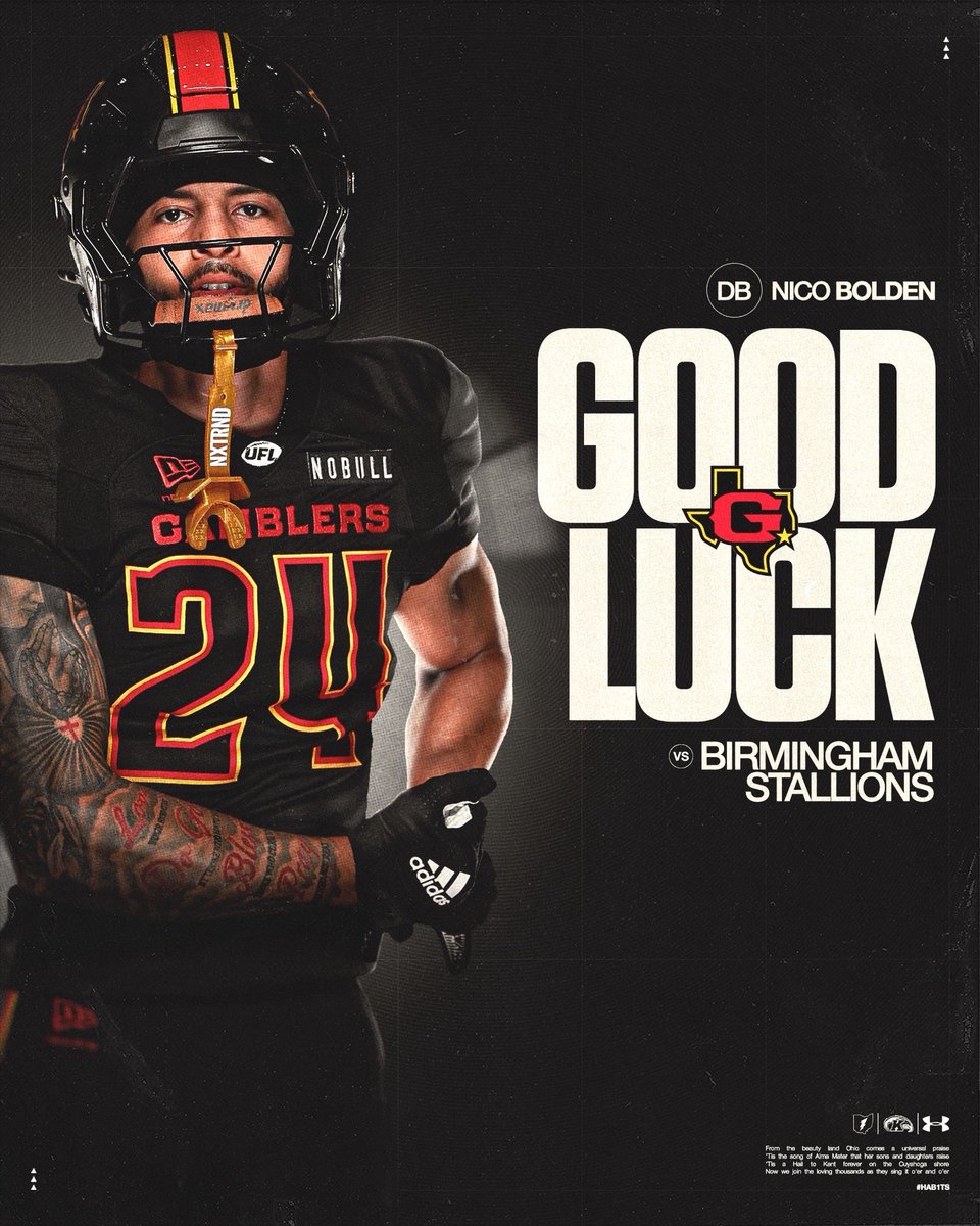 KentStFootball's tweet photo. Good luck to former Golden Flash @Nico_bolden as the Gamblers take on the Stallions Sunday at 6:00! ⚡️ https://t.co/frl6tPZ06D