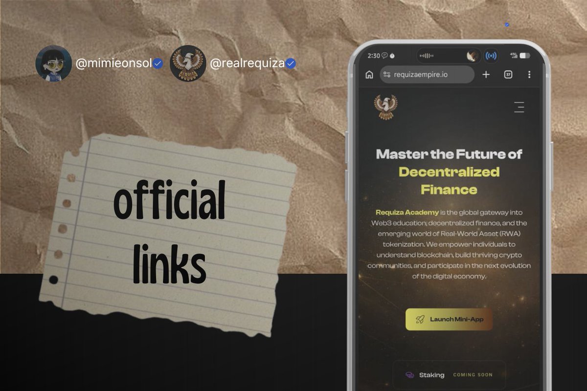 mimieonsol's tweet image. Follow the official links/handles to also stay updated:

⤞ Website: requizaempire.io

⤞ 𝕏: @realrequiza, @Officialtim314, @iam__astronaut 

⤞ Telegram: t.me/requizaempireg…

⤞ Contract Address (CA): 5ycEUekKbEWHfK4EE4BWKxomtwUoSFBmRqvHCG6wg5zZ

[#ThreadContest]