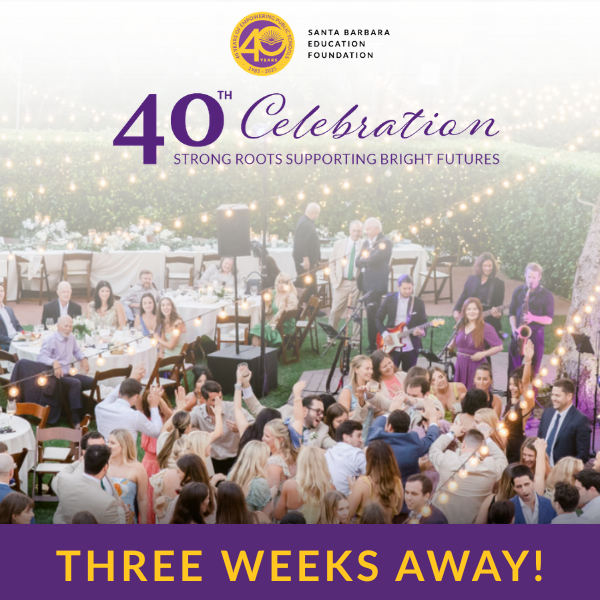 SBEdFoundation's tweet photo. We're just three weeks away from the SBEF's 40th Celebration on April 23, and we couldn't be more excited! Join us for an unforgettable evening featuring live music, inspiring speakers, and live auction in support of @SBUnified students &amp; teachers.

RSVP: https://t.co/nuKo2oaleS https://t.co/eS4jwaiorO