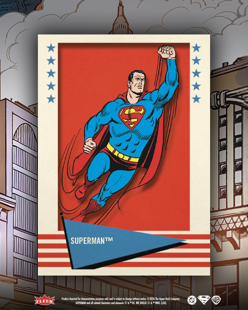 UpperDeckEnt's tweet image. He's the champion of truth and justice and a beacon of hope for mankind! Collect the Fleer Ultra Superman trading card set coming soon to hobby shops! #dccomics #superman #upperdeck