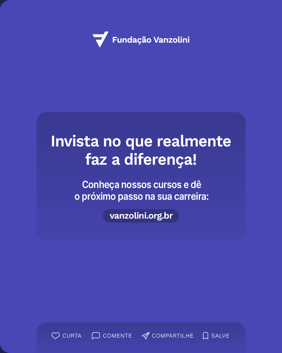É tempo de recomeçar! Aproveite essa oportunidade e inicie uma nova jornada de conhecimento. 🤩

O aprendizado contínuo ajuda a manter a sua relevância profissional em um mercado cada vez mais dinâmico.

➡️ Acesse o site e confira os nossos cursos:
vanzolini.org.br/cursos/