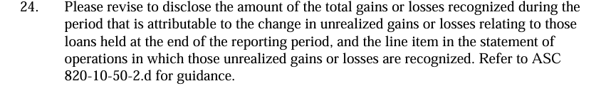 Bnewhard77's tweet photo. Maybe I will become a slightly more active investor. I was heavily influenced by the book "A Random Walk Down Wall Street" when I read it in college. Ever since then, I have been convinced that individual investors, in the long run, cannot beat market returns. And I still think that is mostly true, but going through this research  and subsequent dialogue, I have modified my beliefs a little bit. As far as giving my report credibility, I've repeatedly said I am not a finance or stock guy. And I am not giving financial advice. But people can judge the full report for what it is. It is heavily footnoted and very detailed, with lots of supporting evidence excerpted or screenshoted. I don't think I've had one person point out a single fact I simply got wrong. I've heard critiques of MW's short report directed at me, but I didn't draft that report. Someone criticized that I compared SoFi's discount rate with other lenders like Upstart, which is more of an analytical point than a factual error, but certainly a good faith criticism. But I also compared SoFi's discount  to federal note yields, investment grade corporate bond yields, and mainstream bank discount rates. So even if  comparing SoFi to Upstart is an error, it doesn't really detract from the basic analysis (and personally I think it is fair to compare SoFi to Upstart or other fintech lenders, because discount rate is not an "all in one" risk rating - other lenders may have higher default rates, but they command higher interest rates - discount rate isn't a proxy for default risk, especially since default rate is a completely separate input on the valuation model). I've had back and forth with you and Tim S. on the unrealized/realized gain issue, and I've seen no reason to back off my position that SoFi violates GAAP. Tim has taken the position that tax liens against a bank are a "lol," which is hard to take seriously. You're probably the only one to really engage on any details with any seriousness (the ASC 820-10-50-2.d issue) - and  just today I found multiple recent SEC comment letters where companies were told to provide the realized/unrealized breakdown, exactly like I said is required. So it seems unlikely that the SEC will change course. I think it is highly likely that SoFi will have to restate their financials at least on this point and I suspect this bit of information will be disastrous because it will expose the extent to which SoFi's fair value model has generated inflated earnings. Link: https://t.co/PWG7GeQNZx excerpt below.