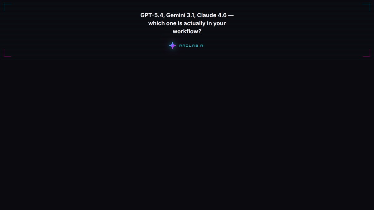 RadLab_'s tweet photo. Not which one won the benchmark. Which one you're actually using day to day.

I'll start: Gemini 3.1 Pro for long-context analysis, Claude for writing and reasoning, GPT-5.4 for agentic pipelines that need computer control.

Your turn 👇 https://t.co/xC1fDN5rxN