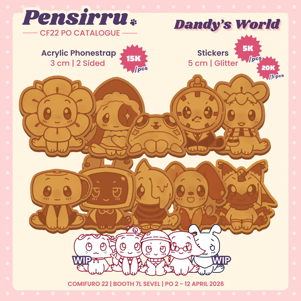 [🔃 = 🩷 !!!]   

Hello!! This is my #CF22 catalogue for PO OTS and Mail Order ! Hope to see ya there ♡

📌: Booth 7L (no. booth TBA)    
⭐️: Dandy's World, Genshin Impact ( Yanfei ), Original Bunny
📅 : PO 2 Apr - 12 Apr

#comifuro22 #CF22catalogue  

🔗⬇️🧵 [1/3]