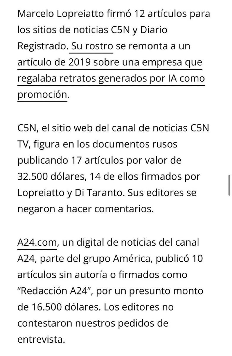 🚨🇦🇷🇷🇺 | C5N RECIBIÓ MÍNIMAMENTE 40 MIL DÓLARES DE LOS ESPÍAS DE PUTIN PARA PUBLICAR 17 OPERETAS CONTRA MILEI

A24 COBRÓ MÍNIMO 20 MIL

HAY QUE INTERVENIR TODO Y METER PRESOS A TODOS LOS PERIODISTAS