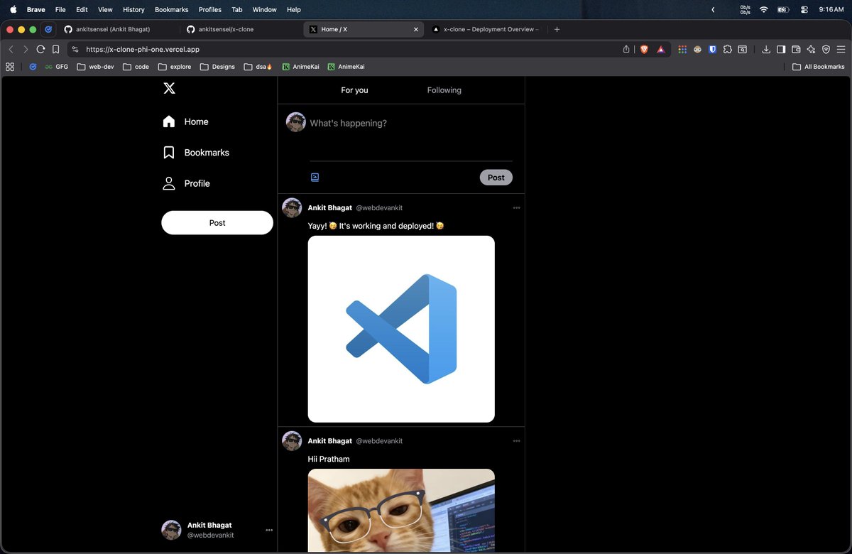 webdevankit's tweet photo. 🚀 Built X-Clone, a CRUD full-stack web app
🔗 https://t.co/M4YDskAbcS
Tech used:
#ReactJS #NodeJS #ExpressJS #MongoDB #TailwindCSS #Multer #ReactRouter https://t.co/dthnqBTyGP