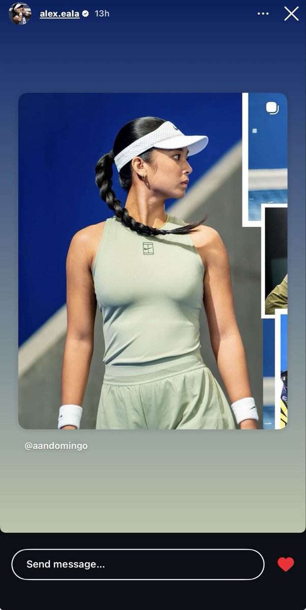 aandomingo's tweet photo. Alex Eala, She shared this on her IGS ! 🤯

I kennnnat believe ittttt!  
Huhu the photo that I took made it on her IGS feed! 😭😭😭😭😭😭😭

Huhu fangirl mode can’t handle ittt https://t.co/X9i5HzUr5i