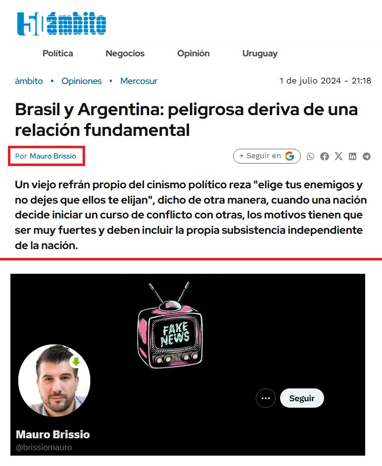 En 2024, Mauro acusaba de servicios a la gente que lo criticaba por su nula integridad periodística (mismo año en que operó la red de propaganda rusa).

Uno de los artículos linkeados en la investigación fue escrito por él. Su portada dice "fake news". Insólito.