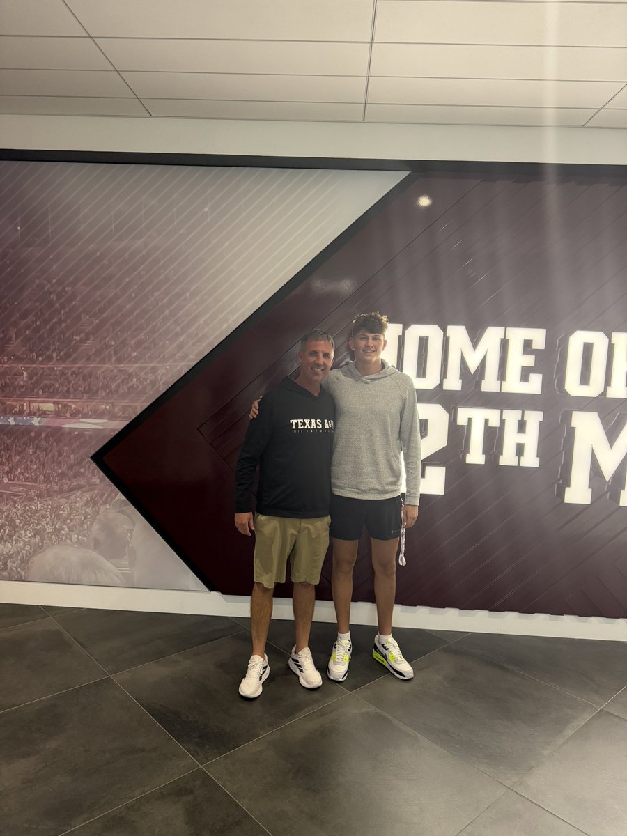 Great visit at Texas A&amp;M today attending practice and meeting with <a href="/coachjoeylynch/">Joey Lynch</a> , <a href="/abcornelsen/">Brad Cornelsen</a> , and <a href="/CoachTrevHorton/">Trevor Horton</a>. Loved learning more about their culture and seeing their offense in action on the field. #gigem <a href="/CoachMikeElko/">Coach Mike Elko</a> <a href="/HolmonWiggins/">Holmon Wiggins</a> <a href="/CoachPop_Cooney/">Pop Cooney</a>