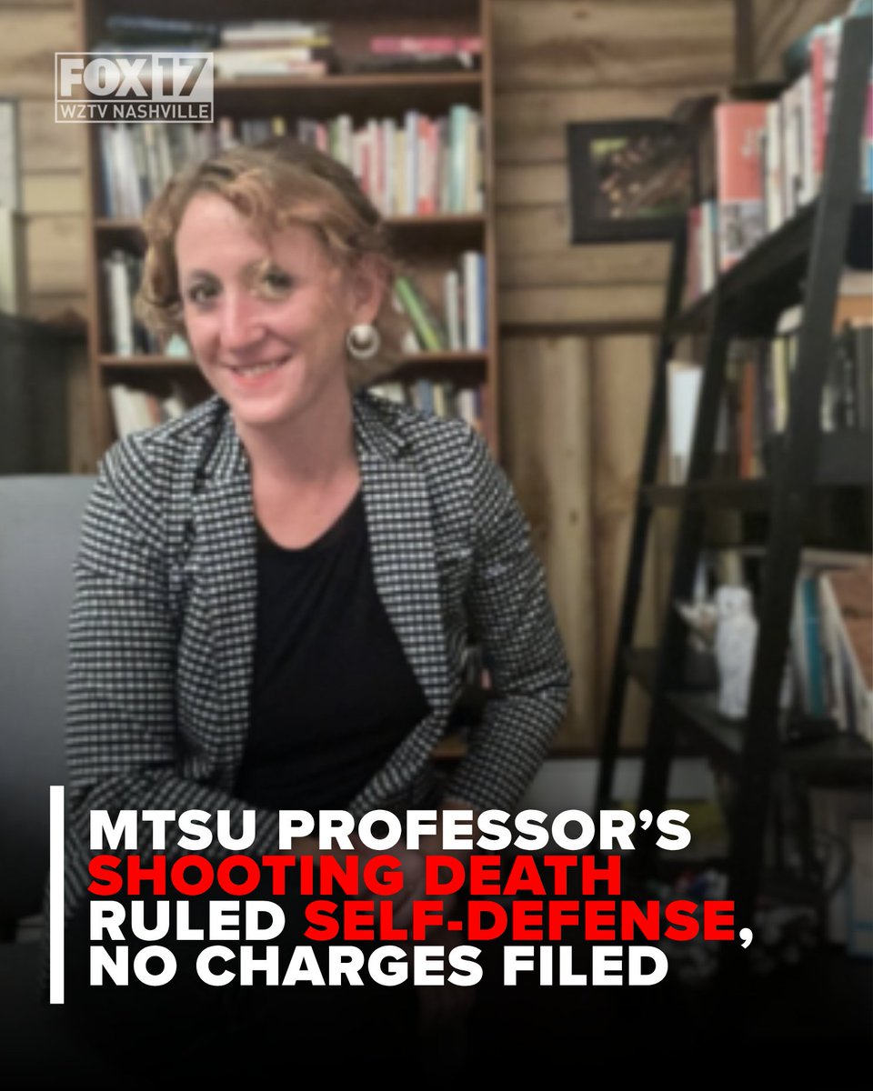 FOXNashville's tweet image. 🚨 BREAKING UPDATE: The District Attorney says the shooting death of an #MTSU professor was a justified act of self-defense. 

Investigators say the shooter believed the victim was armed and feared for his life. 

Authorities confirmed she was carrying a loaded handgun at the