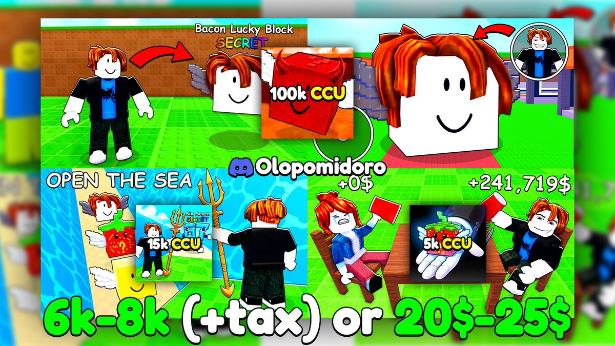 🎨I’ve been making thumbnails for several games by xFrozen Studios, including: Be a Lucky Block, Open Sea For Brainrots and Shuffle a Brainrot🚀

📩If you looking for GFX DM me on Discord: Olopomidoro
💰Price: 6k–8k Robux (+tax) or $20–$25 PayPal   

❤️+♻️appreciated!
#Roblox |
