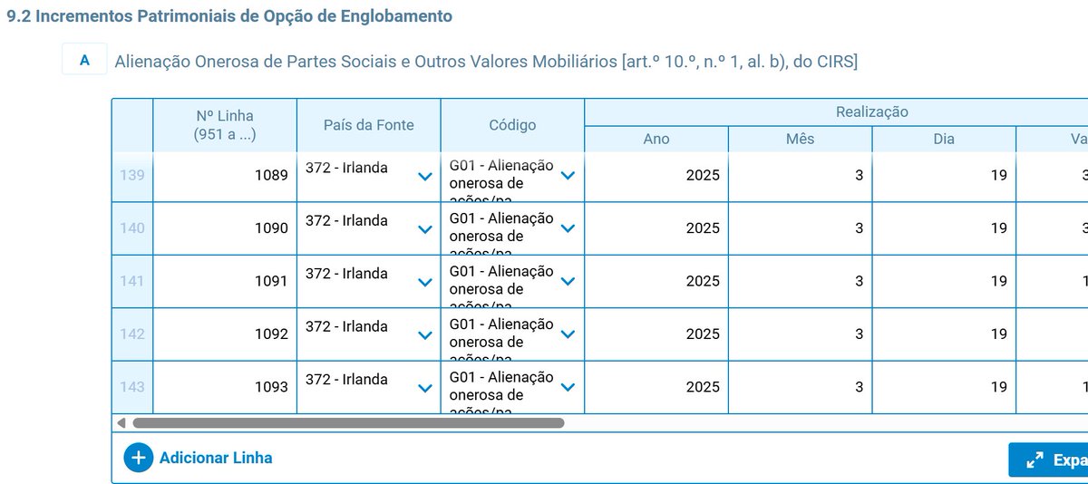 4 páginas e 143 linhas de transações para o IRS… já estava enjoado só de pensar nas 2h a copiar dados como um guarda-livros. Preenchi 2 linhas, gravei, mostrei o XML e o PDF ao Gemini, abri no portal da AT o XML editado e… BAM, funcionou crlh! A felicidade também é isto 🔥