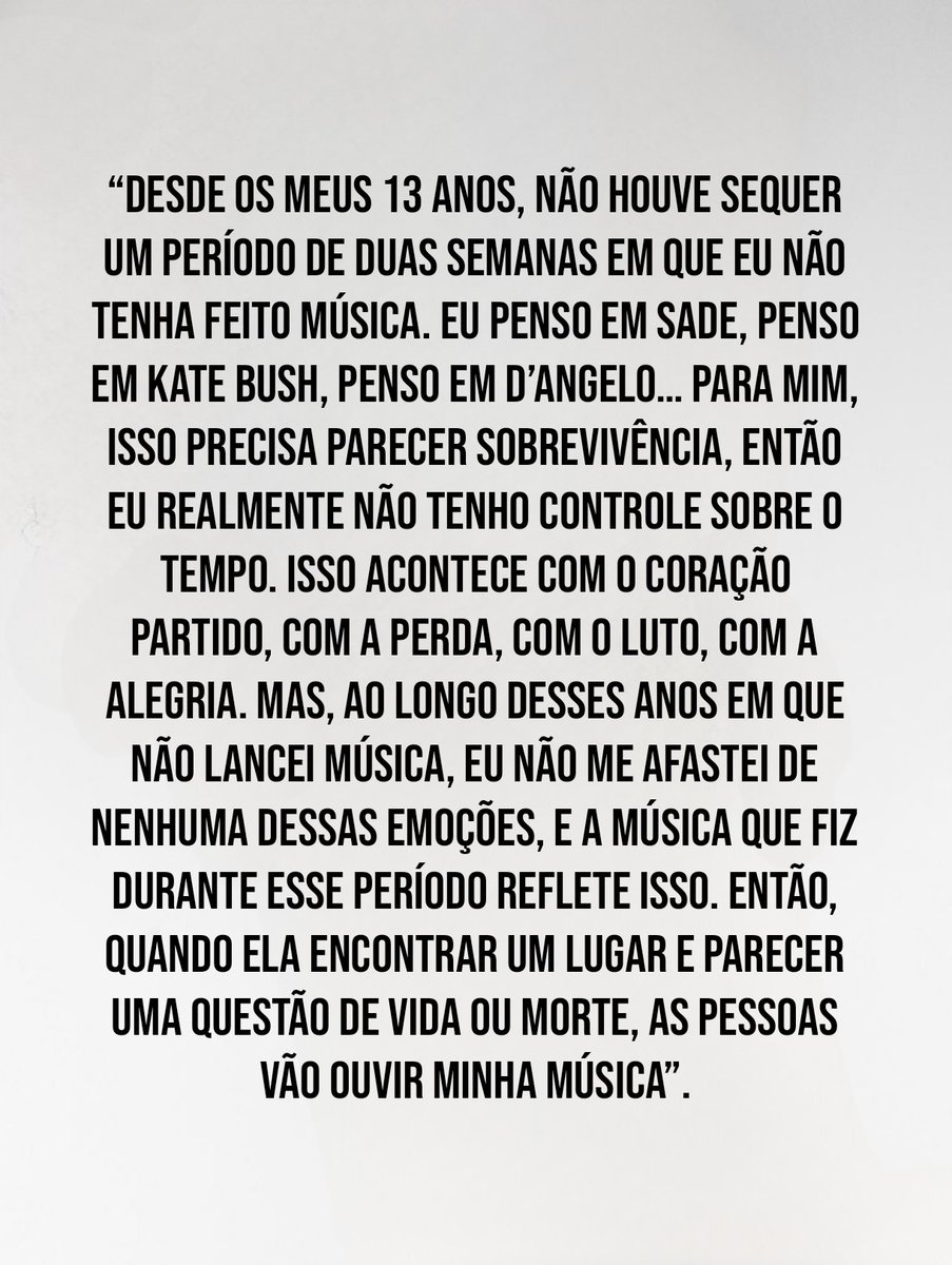 solangenobr's tweet photo. “É preciso viver uma vida para ter sobre o que escrever. Desde os meus 13 anos, não houve um período em que não tenha feito música. Penso em Sade, em Kate Bush, em D’Angelo… Pra mim, isso precisa ser sobrevivência”.

Solange sobre novas músicas em entrevista a The Gentlewoman. https://t.co/HWWTGeNrow